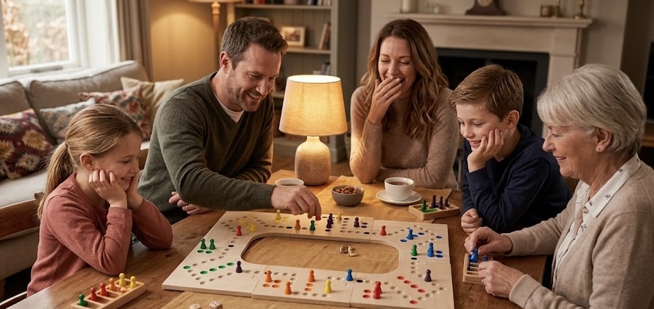Gezin speelt Tokkenspel
